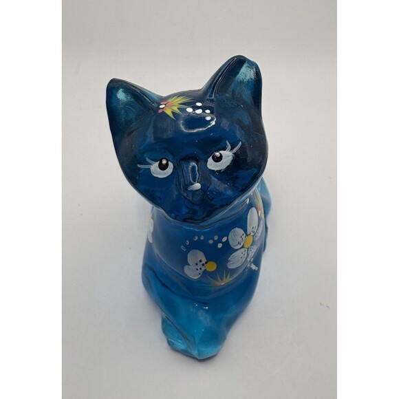 Fenton Perky Aqua Blue Hand Painted Signed Cat No Sticker Used - Picture 9 of 15